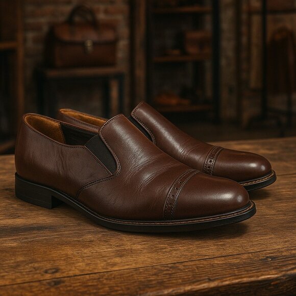 Stacy Adams Shoes Biscuit Brown Madison Loafer Leather 00017-02 Sz 13 D Cap Toe - Picture 1 of 12